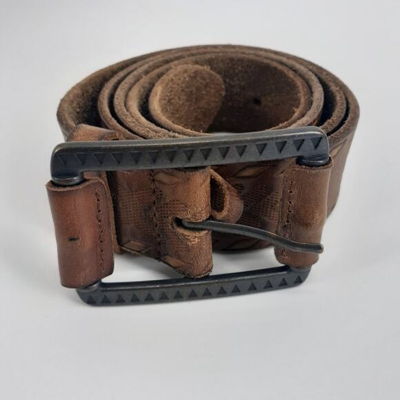 Lucky Brand Southwestern Pattern Machine Tooled Geometric Brown Leather Size 36 - Picture 2 of 13